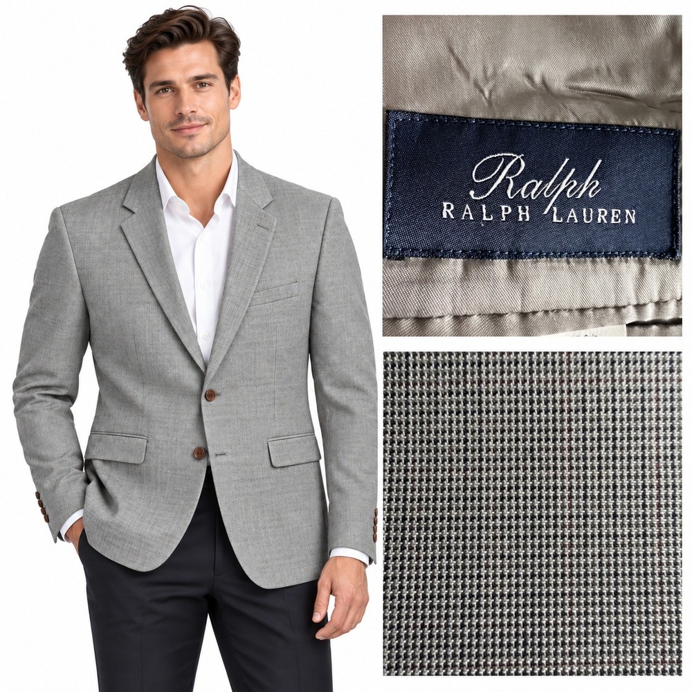 Ralph Lauren Blazer Mens 42R Grey Silk Wool Sport Coat Two Button Jacket Luxury